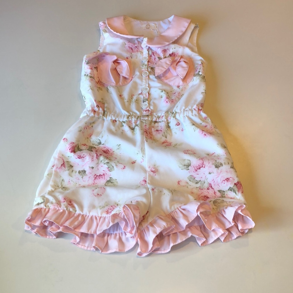 White & pink girls  floral romper by dollcakes